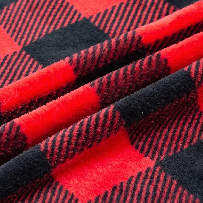 BEDELITE Flannel Blanket for Couch, Red & Black Plaid Fleece Throw Blanket, Soft & Warm Buffalo Plaid Decor Gift Blanket for Women, Men, 50"x60"
