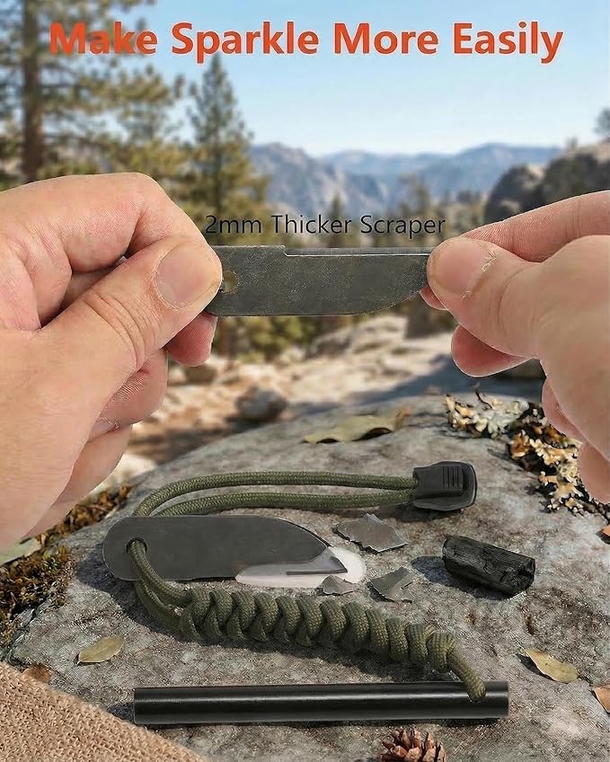 VVAAGG Flint and Steel Fire Starter: 3/8" 4 Inch Ferro Rod Magnesium Rods Survival Tool with Paracord Handle