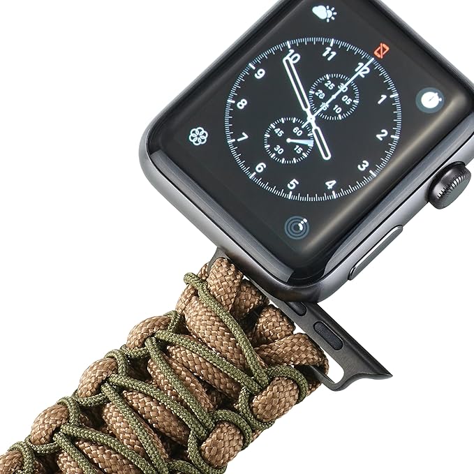 Savior Survival Gear Paracord Watch Band - Compatible with Apple Watch Band 49mm 46mm 45mm 44mm 42mm - iWatch Band Series Ultra 10 9 8 7 6 5 4 3 2 1 SE – Adjustable strap for men (Brown-Green, Large)