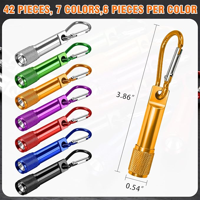 42 Pcs Mini LED Keychain Flashlight with Carabiner Clip, Compact Metal Emergency Light for Camping Hiking Cycling Survival Kits