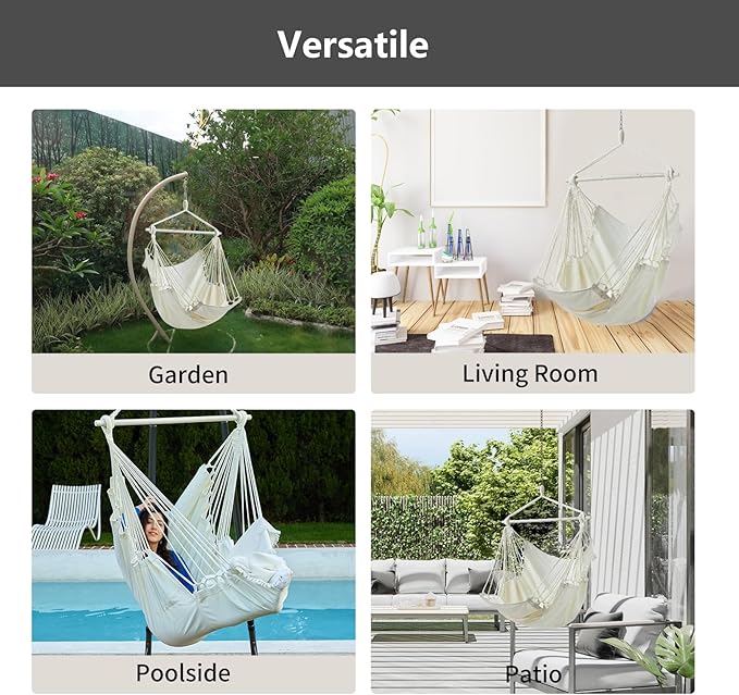 CHULIM Hanging Hammock Chair Swing MAX 500 lbs Outdoor Hanging Chair with Footrest Indoor Swing Chair with Portable Steel Spreader Bar and Hardware Kit for Bedroom Living Room Patio Porch - White