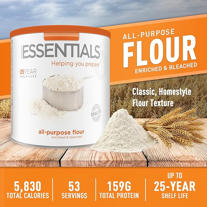 Emergency Essentials All-Purpose White Flour – Enriched, Long-Term Storage in #10 Can | 25-Year Shelf Life | 53 Servings | Emergency Food Supply for Baking, Cooking, and Everyday Preparedness