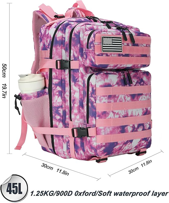 Lovelinks21 45L Tactical Assault Backpack 3 day assault pack with Molle Waterproof backpack Rucksack for Tactical Backpacks (Rose Tie-Dye)