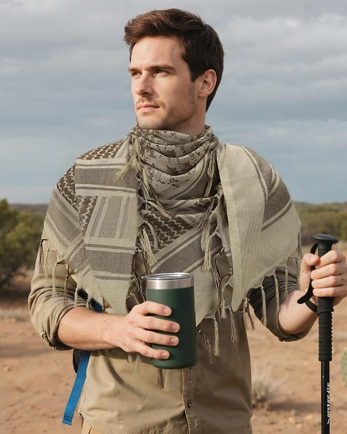 Aonal Military Shemagh Tactical Desert Scarf, 100% Cotton Keffiyeh Neck Head Scarf Wrap for Men Women