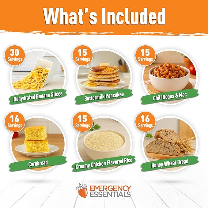 Emergency Essentials 1-Month Emergency Food Supply Bucket, 257 Servings, 56,650 Calories | Long-Term Survival Food Kit for Disaster Preparedness, Camping, and Power Outages