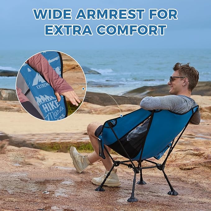 ATEPA UFO3.0 Ultralight Backpacking Chair, 330 lbs Heavy-Duty Aerospace Aluminum Folding Camp Chair with Hexagon Ergonomic Seat Anti-Sink Feet, Compact Portable Outdoor Gear for Hiking Fishing, Blue