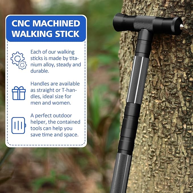 aiGear G2 Tactical Stick Hiking Walking Staff - Trekking Poles Outdoor Adjustable Hiking Stick for Camping Hiking 5-8 Tubes（with Multitool）