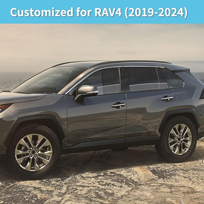 RAV4 Specific Side Window Sun Shades, 2019-2024 Rear Vehicle Interior Shade for Baby Mesh Car Window Covers, Breathable, UV Protection and Heat Insulation (RAV4（2019-2024）, Rear Side-2pcs)