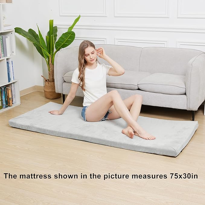 Foam Camping Mattress - Portable Sleeping Pad for Camping, Tent, Car & Floor - Washable Cover & Roll Up Travel Bag - Cot Mattress for Travel & Guests