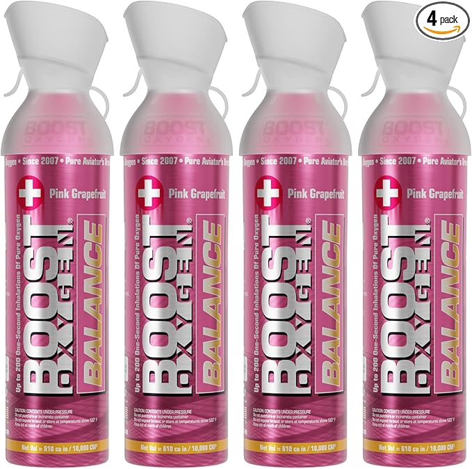Boost Oxygen Large Balance Pink Grapefruit Aroma 10 Liter Canister | All-Natural Resiratory Support for Aerobic Recovery, Altitude, Performance and Health (4 Pack)