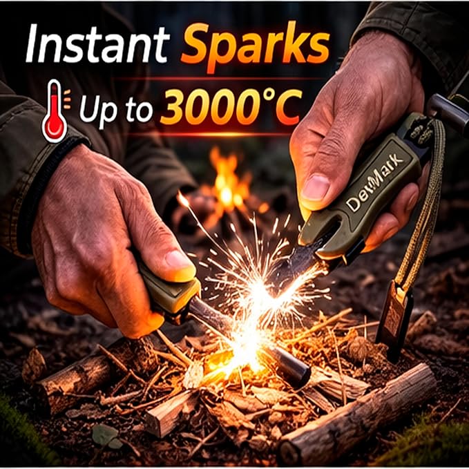Ferrocerium Fire Starter with Paracord Lanyard and HSS Striker, 3/8" Long Ferro Rod Fire Steel for for Camping, Bushcraft, Survival & Emergency Use
