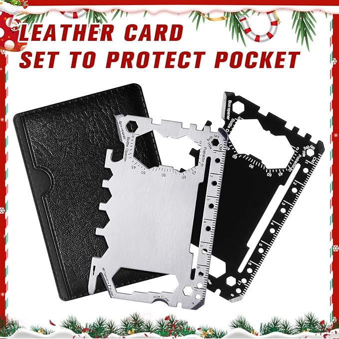 Cholemy 12 Pcs Credit Card Wallet Multitool 46 in 1 Metal Stainless Steel Survival Pocket Tool Multipurpose Bottle Opener Bulk for Men Christmas Stocking Stuffer Gift(Black, Silver,Classic Style)
