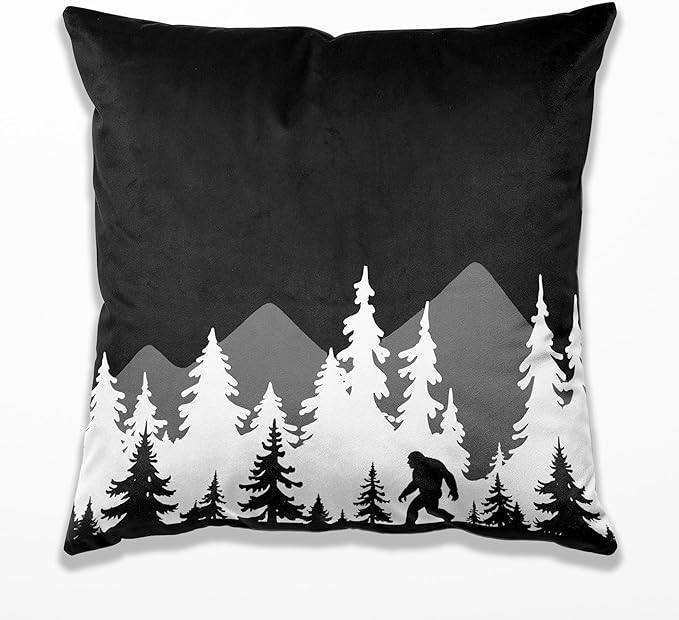 Bigfoot Sasquatch Forest Camping Throw Pillow Cover 18x18, Camping Themed Pillowcase for RV Campsite Sofa Decor, Fun Gift for Camp Lovers