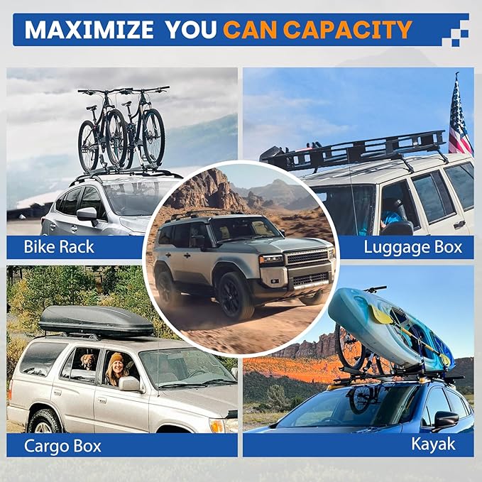 300LBS Roof Rack Cross Bars Compatible with 2024 2025 2026 Toyota Land Cruiser J250 Prado & Lexus GX550 Aluminum Black Matte with Anti-Theft Locks Rail Luggage Carrier