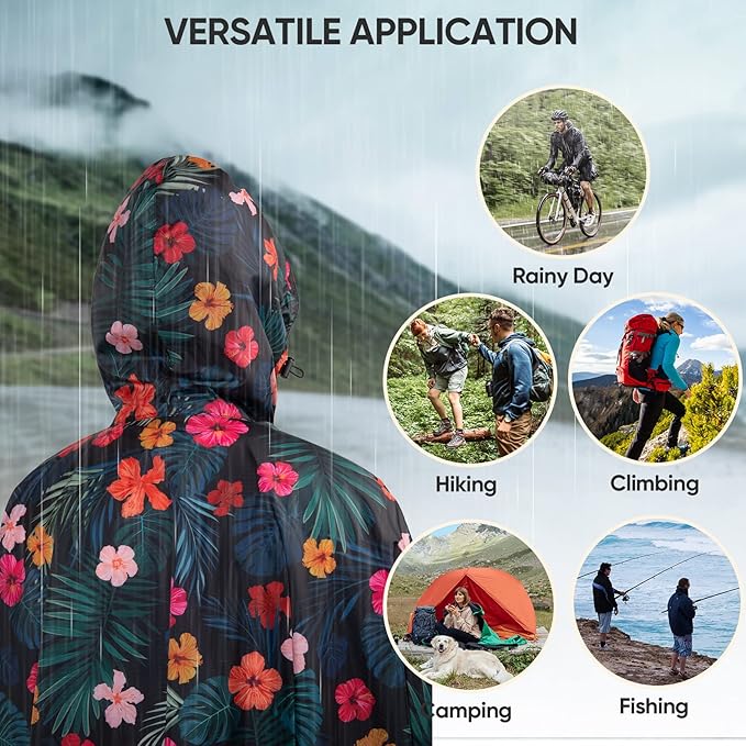 PTEROMY 3-in-1 Hooded Rain Poncho for Adult with Pocket, Waterproof Lightweight Unisex Raincoat for Hiking Camping Emergency