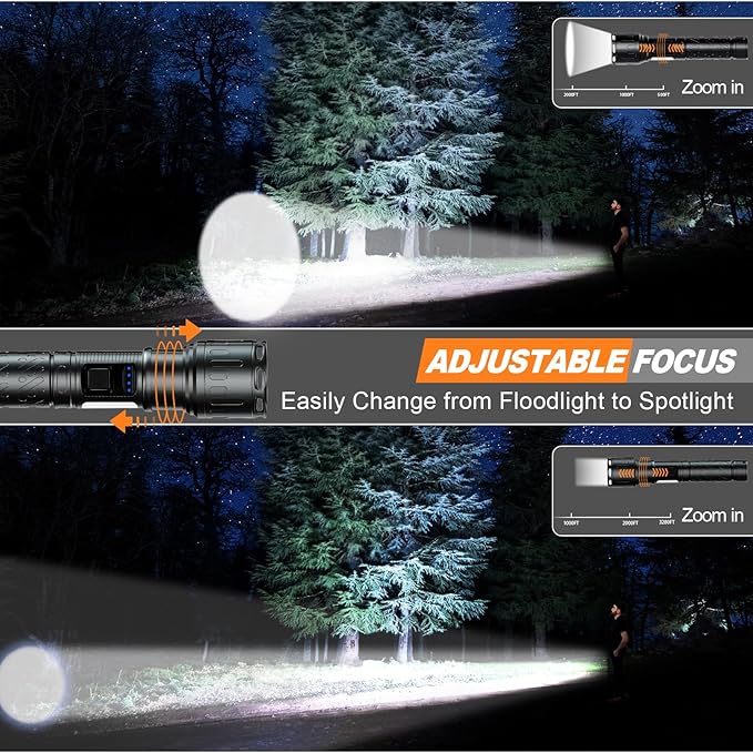 Flashlights High Lumens Rechargeable- Super Bright Tactical Magnetic LED Flash Light with 8 Modes,COB Work Light,Waterproof,Power Handheld Flashlight for Emergency,Hurricane,Hiking