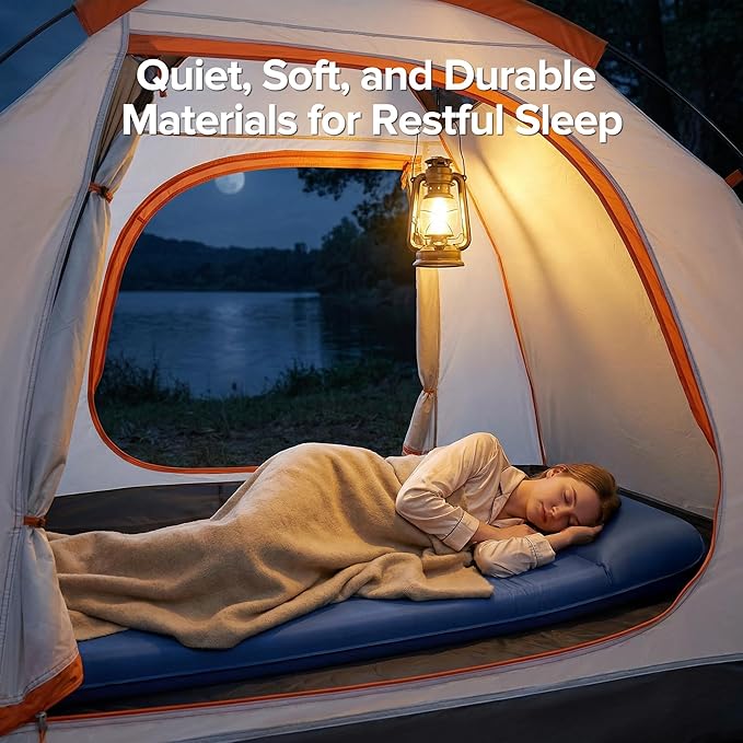 Memory Sleeping Pad, 3.1" Ultra-Thick Foam Sleeping Mat for Camping, Self-Inflating Sleeping Pad with Pillow, Quiet & 9.5 R-Value, 4-Season Camping Mattress Pad for Tent Car Travel (Dark Blue)