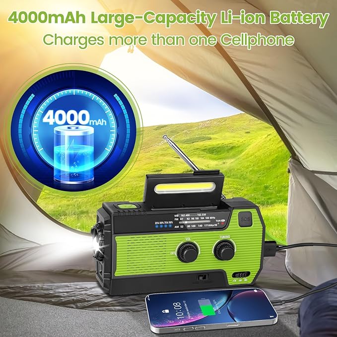 WVL Emergency Radio, 4000mAh/14800mWh NOAA Weather Radio, Solar Hand Crank Emergency Radio with AM/FM/NOAA Weather Alert, Flashlight, Reading Lamp, Cell Phone Charger and SOS Siren(Orange)