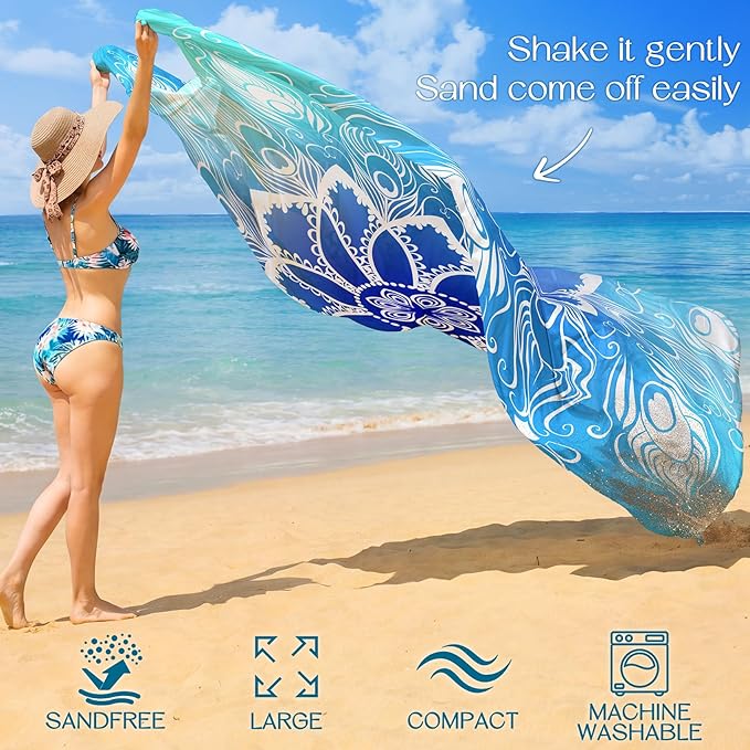 BYDOLL Beach Blanket Waterproof Sandproof Large Sand Free, 78''X81'' Oversized Sandless Lightweight Blanket Picnic Mat for Beach Travel Camping Hiking with Stakes