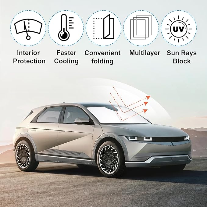 Windshield Sun Shade Custom Fit 2022 2023 2024 2025 2026 Hyundai Ioniq 5 Accessories Foldable Sunshade Sun Blocker Front Window Shades Covers Keep Car Cooler