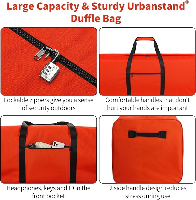 Urbanstand 48 Inch Extra Large Duffle Bag for Travel, Sports Gear Storage Bag with 2-way Lockable Zippers, Long Canvas Duffel Bag for Tent Camping tripod (Orange)