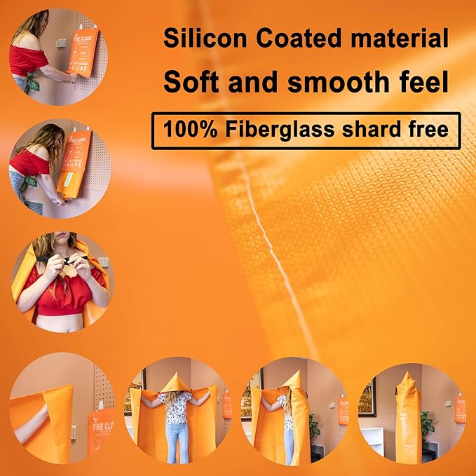 Fire Blanket -Certified 1200F Extra Thick, Glow In The Dark Fireproof Emergency Supplies. 500gsm, 0.5mm Thick Fire Blankets Emergency For Home. Emergency Blanket with Cape and Hood 75"x60" By Supa Ant