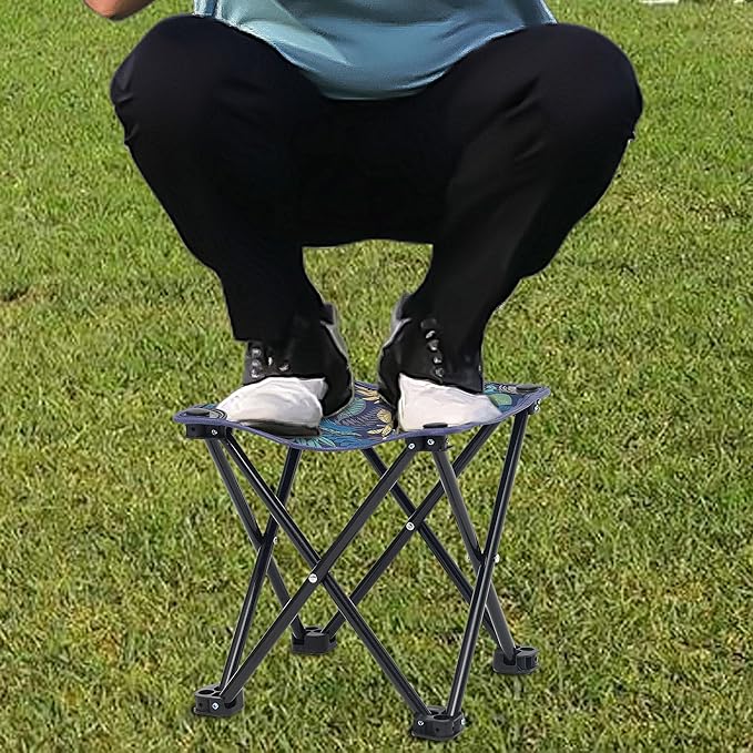 Wind Tour Portable Folding Camping Stool Outdoor Camping Lightweight Samll Chair for Fishing Hiking Gardening and Beach with Carry Bag (Medium Blue -2)