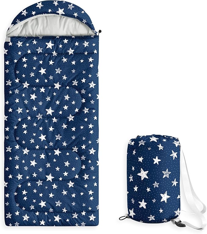 Wake In Cloud - Star Kids Sleeping Bag for Boys Girls Toddlers, Camping in Warm Cold Weather, Backpacking Lightweight Compact Outdoor Liner for 3 Seasons Summer Spring Fall