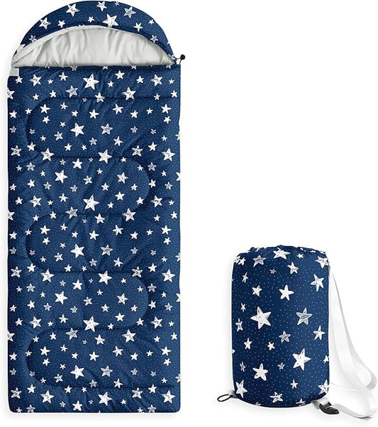 Wake In Cloud - Star Kids Sleeping Bag for Boys Girls Toddlers, Camping in Warm Cold Weather, Backpacking Lightweight Compact Outdoor Liner for 3 Seasons Summer Spring Fall