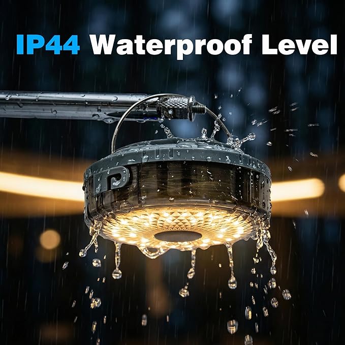 Solar Camping String Lights 32.8FT, 9 Lighting Modes 4 in 1 Portable Waterproof Camp Lantern, Retractable Rechargeable Fairy Lights with Hanging Hook for Outdoor Tent Garden Patio RV Yard Essentials