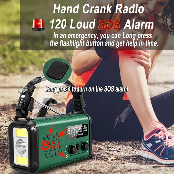 Emergency Hand Crank Radio, NOAA Weather Radio, 20000mAh Rechargeable Solar AM/FM Radio, Portable USB-C Fast Charger, Flashlight, Reading Lamp SOS Alarm for Hurricane Storm Camping Hiking (Green)