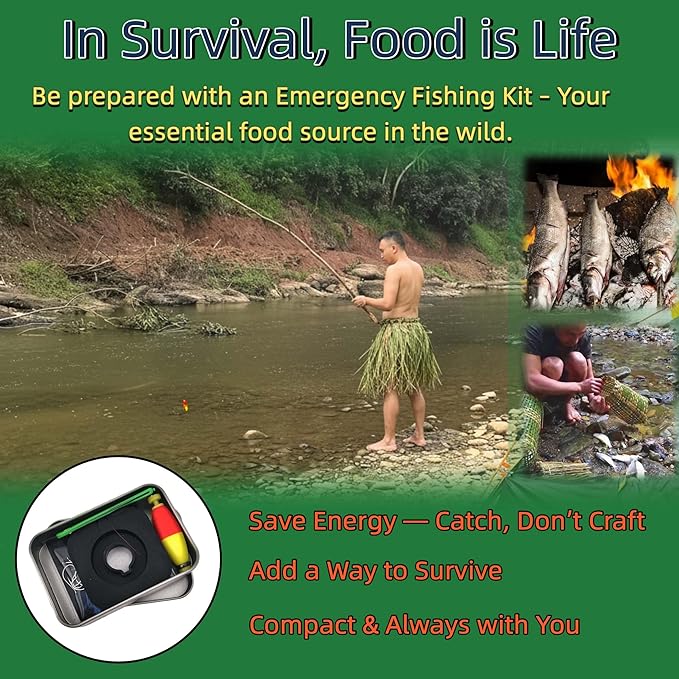 Mini Survival Fishing Kit–Compact Emergency Gear for Camping,Hiking,Bushcraft,Backpacking Small Tackle Box with Hooks,Line,Tools