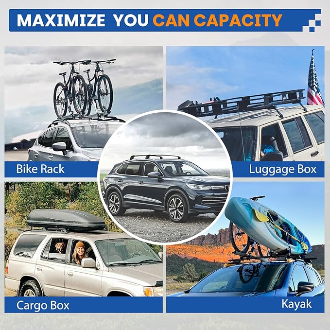300LBS Roof Rack Cross Bars Compatible with Volkswagen VW Tiguan 2018-2026/Taos 2022-2026 Heavy-Duty Aluminum Lockable Crossbars Roof Rails Cargo Carrier Luggage Canoe Kayak Bike