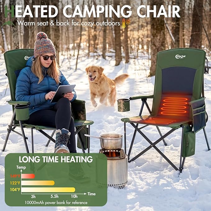 Portal 400 LBs Heavy Duty Camping Chairs for Adults, 23" W Outdoor Folding Chairs with High Back, Heated Portable Folable Chair for Lawn, Sports, Fishing, Outside