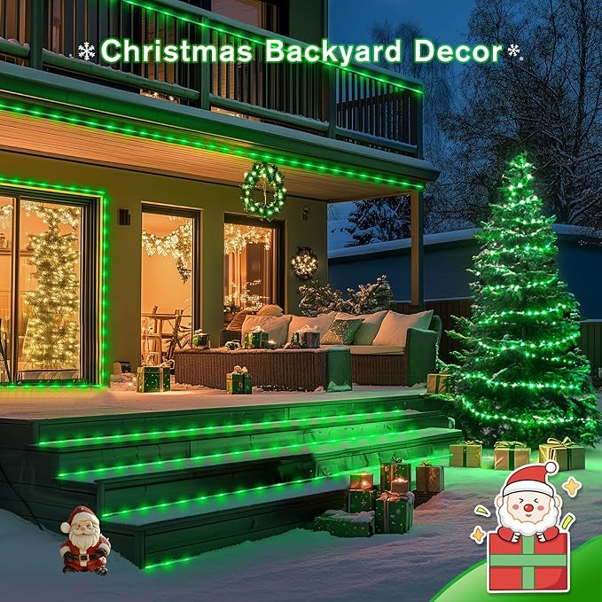 JMEXSUSS Green Halloween Solar Lights, 66 ft 200 LED Rope Lights Outdoor Waterproof, PVC Tube Green Christmas String Lights for Halloween Party Tree Fence Christmas