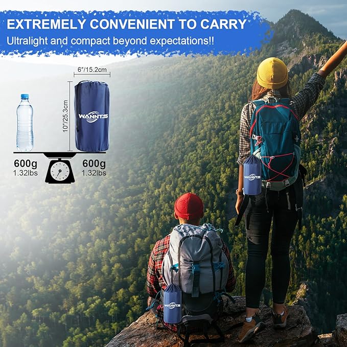 WANNTS Sleeping Pad, Ultralight Inflatable Sleeping Pad for Camping, Built-in Pump, Ultimate for Hiking - Airpad, Carry Bag, Repair Kit - Compact & Lightweight Camping pad