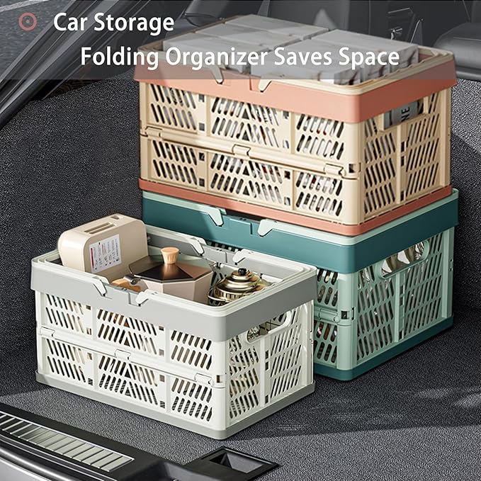 Collapsible Plastic Storage Crate - 20L Folding Organizer Basket Portable Stacking Storage Crate Bin with Handle, for Camping, Picnic, Car Trunk, Home Storage (Blue, M)