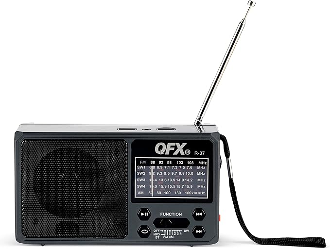 QFX R-37 6-Band (AM, FM, SW1 - SW4) Bluetooth LED Flashlight Solar Radio (2021 Model)