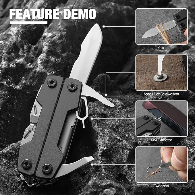 11-in-1 Mini EDC Multitool - Scissors, Pocket Knife, Keychain, Bottle Opener and Screwdriver, Stainless Steel EDC Multitool for Outdoor Camping Survival, Hiking, Simple Repair