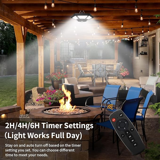 Aqonsie Solar Shed Light Indoor Outdoor 180LED Dual Head Solar Powered Pandent Daytime Work Lights with 5 Lighting Modes & 3 Timers, Solar Indoor Lights Motion Sensor with Remote for Shed Barn Garage