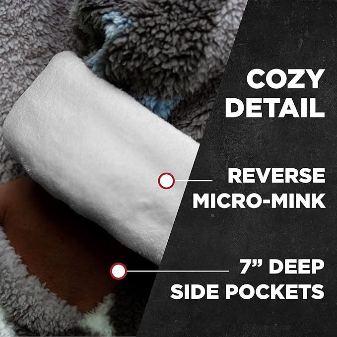 Coleman Oversized Wearable Sherpa and Micro-Mink Blanket Hoodie, Grey - One Size Fits Most
