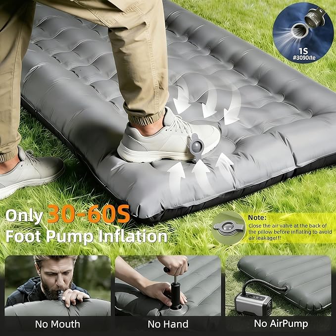 Camping Sleeping Pad, Extra Thick 6 Inch Camping Mat with Built-in Pillow & Foot Pump, Ultralight Inflatable Sleeping Pad for Backpacking Hiking Travel Tent(Gray)