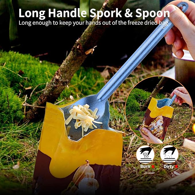 OUTXE Ultralight Titanium Long Handle Fork and Spoon Set
