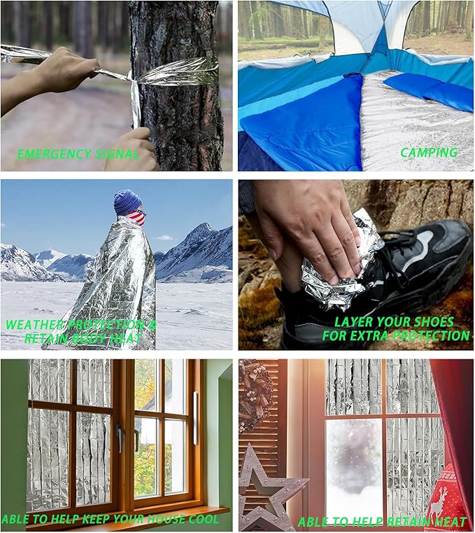 Polyethylene Mylar Silver Emergency Foil Thermal Blanket (Pack of 50), 210 x 160 cm (82" x 63") Reflective Blankets Perfect for Outdoors, Hiking, Marathons or First Aid