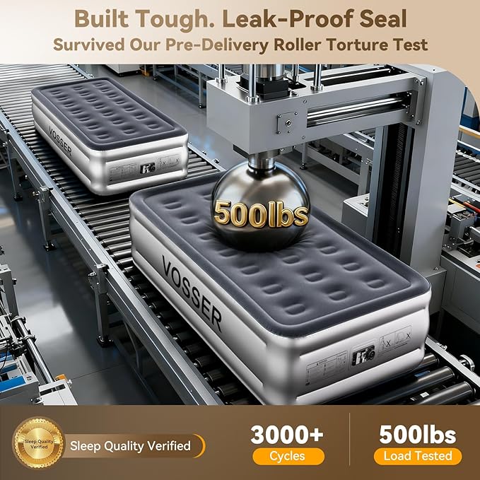 VOSSER Twin Air Mattress with Built in Pump,18” Raised Blow Up Mattress,Inflatable Mattress in 2 Mins,Single Twin Size Air Mattress for Camping,Floor&Travel, Air Bed for Adults,330LB Max