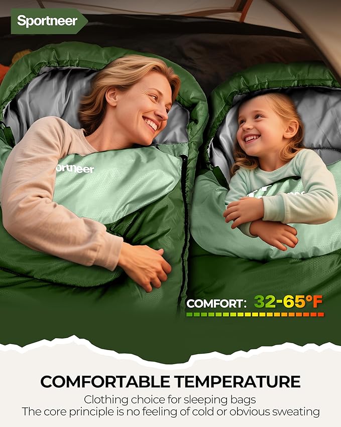 Sportneer Sleeping Bag for Adults & Kids, Cold Weather & Warm Waterproof Camping Sleeping Bag, Compact Portable for Camping Hiking & Travel