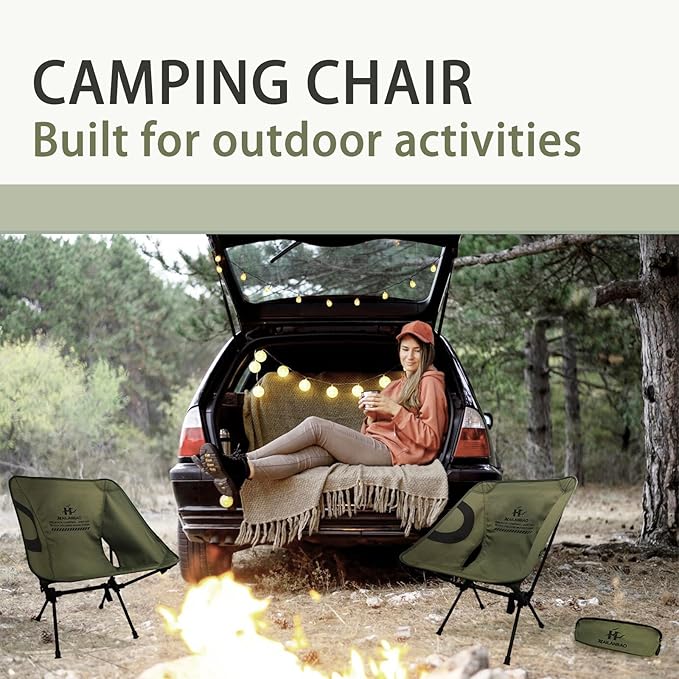 hailanbao Lightweight Folding Camping Chair for Adults, Heavy Duty 300lbs Capacity Compact Backpacking Hiking Chair – Portable Durable Outdoor Chair with Ergonomic Support