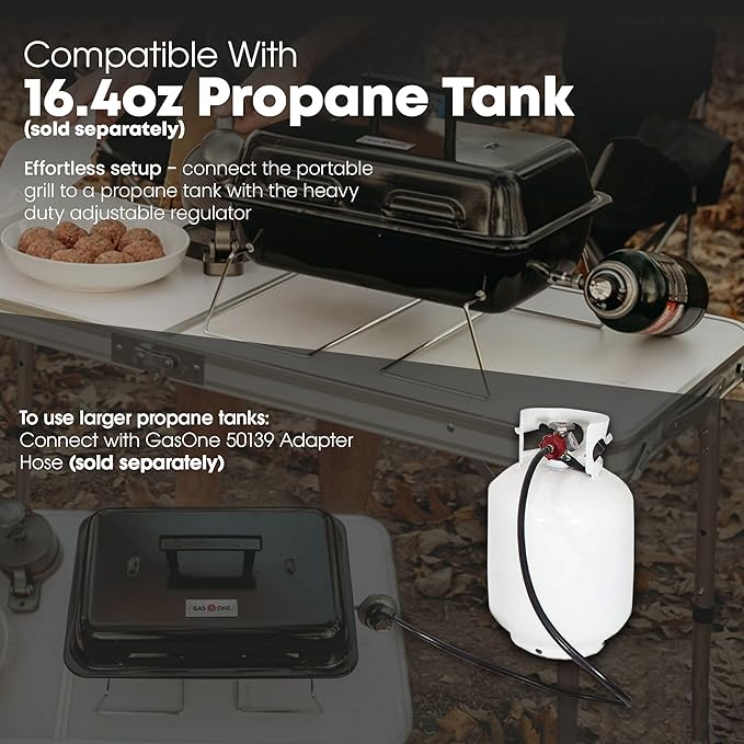 GasOne GPT-25 Propane Burner Gas Grill with Foldable Legs – Portable Grill Propane BBQ Grills with Adjustable Regulator – Heavy Duty Metal Construction – Easy to Assemble, Compact Foldable Design