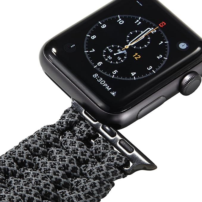 Savior Survival Gear Paracord Watch Band, Compatible with Apple Watch Band 49mm 46mm 45mm 44mm 42mm, iWatch Band Series Ultra 10 9 8 7 6 5 4 3 2 1 SE, Adjustable strap for men (Black Reflective,Large)
