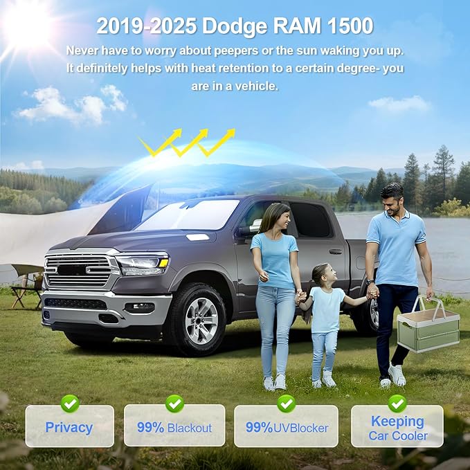 6pcs Car Window Shades for Dodge RAM 1500 2019-2025 Accessories,CrewCab,MegaCab Pickup,2Dr RegularCab,4Dr QuadCab,Sun Visor UV Blocking, Privacy Protection and Blackout for Camping Outdoor